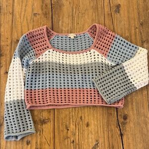 Hem & Thread Pink Trim Blue Crochet Top